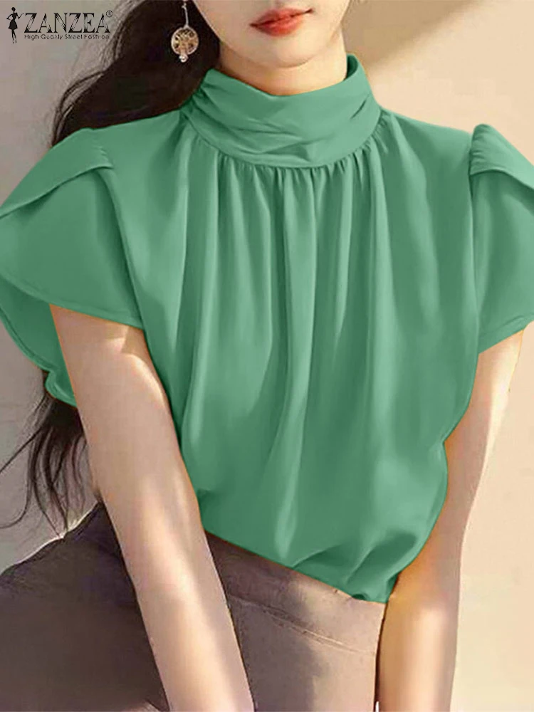 ZANZEA Elegant Office Blouse Women Summer Short Sleeve Pleated Tunic Tops 2025 Fashion Stand Collar Casual Solid Color OL Blusas
ZANZEA Elegant Office Blouse Women Summer Short Sleeve Pleated Tunic Tops 2025 Fashion Stand Collar Casual Solid Color OL Blusas