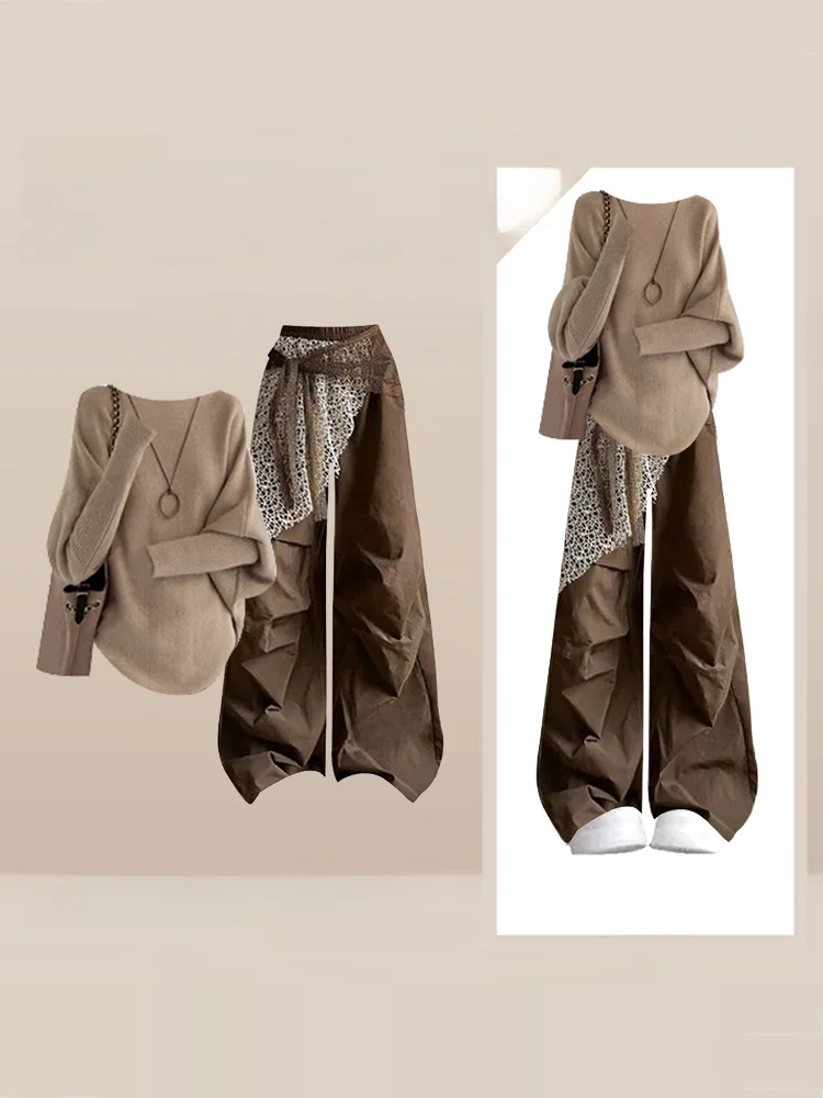 Retro Knitted Lace Sweater And Cargo Pants Set Soft Cozy Women's Winter Faion Two-Piece Suit High Waist Long Sve round Ne
Retro Knitted Lace Sweater And Cargo Pants Set Soft Cozy Women's Winter Faion Two-Piece Suit High Waist Long Sve round Ne