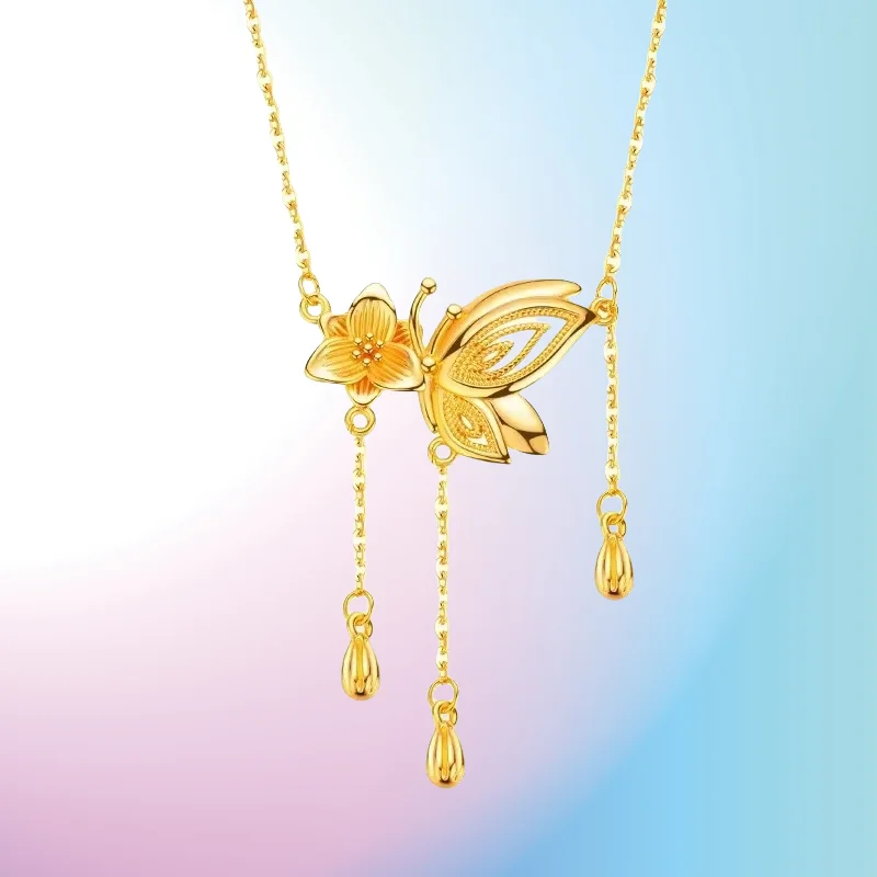 new 9999 Real Gold 24K New Chinese Premium Flower Butterfly with Tassel Necklace Super Fairy Butterfly Flower Clavicle Chain Fem 
new 9999 Real Gold 24K New Chinese Premium Flower Butterfly with Tassel Necklace Super Fairy Butterfly Flower Clavicle Chain Fem