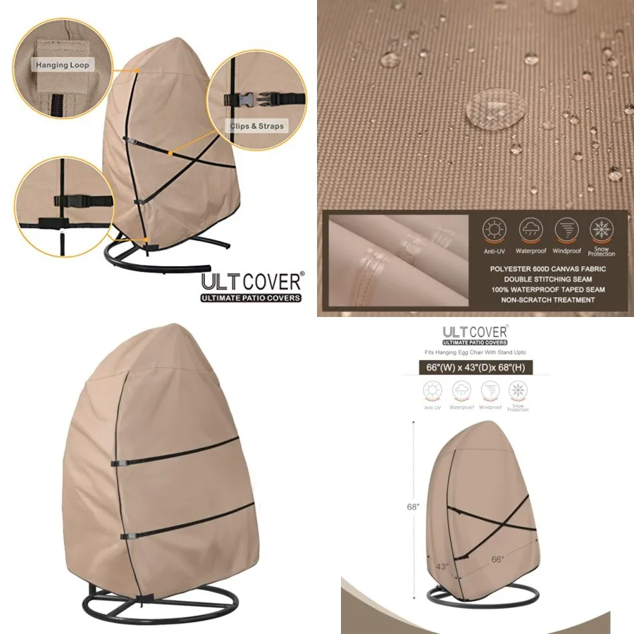 Patio Hanging Egg Chair Cover - Waterproof Outdoor Swing Egg Chair with Stand Cover 66W x 43D x 68H Inch
Patio Hanging Egg Chair Cover - Waterproof Outdoor Swing Egg Chair with Stand Cover 66W x 43D x 68H Inch