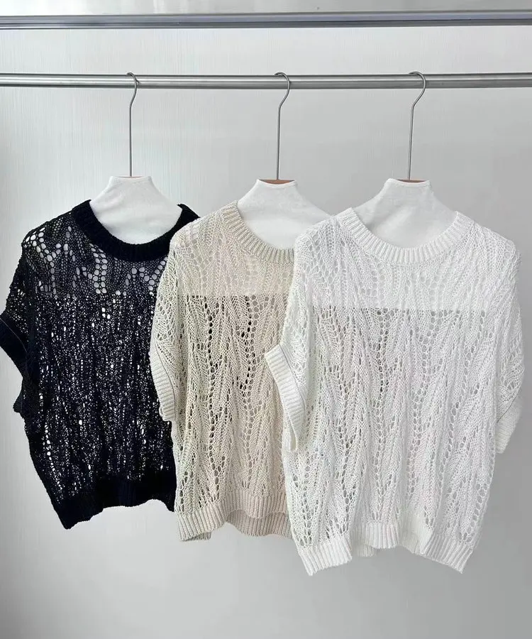 Women Hollow Out Sweater Round Neck Short Sleeve Solid Color Casual Female Knitted Pullover
Women Hollow Out Sweater Round Neck Short Sleeve Solid Color Casual Female Knitted Pullover