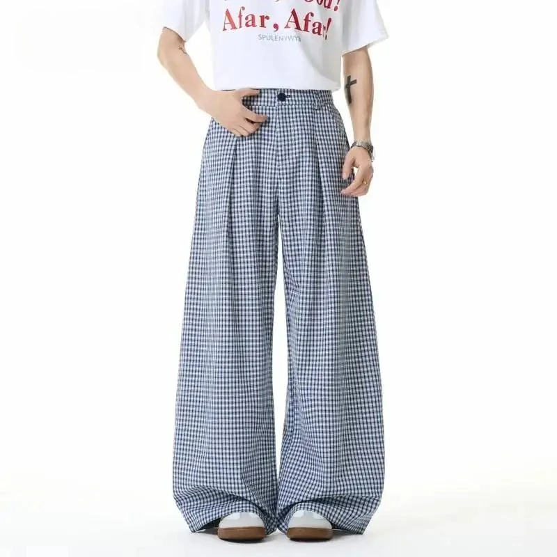 Old Money Style Men's Casual Blue Plaid Trousers Pleated Design Summer New Lightweight Relaxed Loose Wide Leg Pants 9X3636
Old Money Style Men's Casual Blue Plaid Trousers Pleated Design Summer New Lightweight Relaxed Loose Wide Leg Pants 9X3636