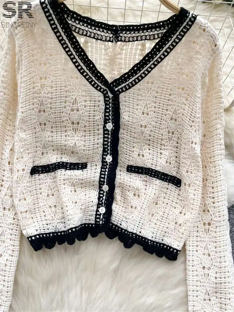 BabYoung Autumn Color Block Knitting Cardigan Women V Neck Long Sleeve Single Breasted Design Hook Flower Hollow Basics Coat
BabYoung Autumn Color Block Knitting Cardigan Women V Neck Long Sleeve Single Breasted Design Hook Flower Hollow Basics Coat