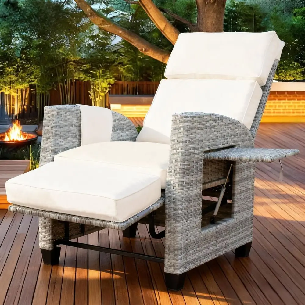 Outdoor Rattan Recliner with Adjustable Backrest, Footrest, Side Table and 4 Cushion
Outdoor Rattan Recliner with Adjustable Backrest, Footrest, Side Table and 4 Cushion