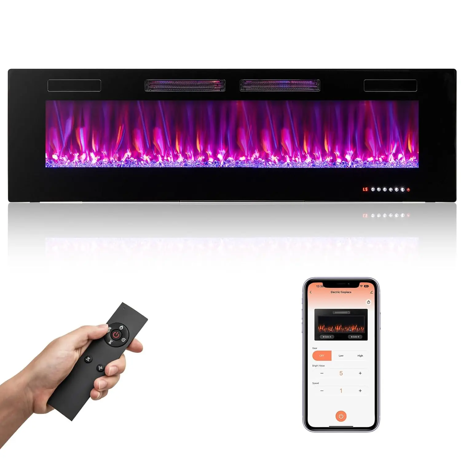 Ultra-Thin Smart WiFi Electric Fireplace 60-inch Wide, Compatible with Alexa & Google Assistant, 750W/1500W, Customized
Ultra-Thin Smart WiFi Electric Fireplace 60-inch Wide, Compatible with Alexa & Google Assistant, 750W/1500W, Customized