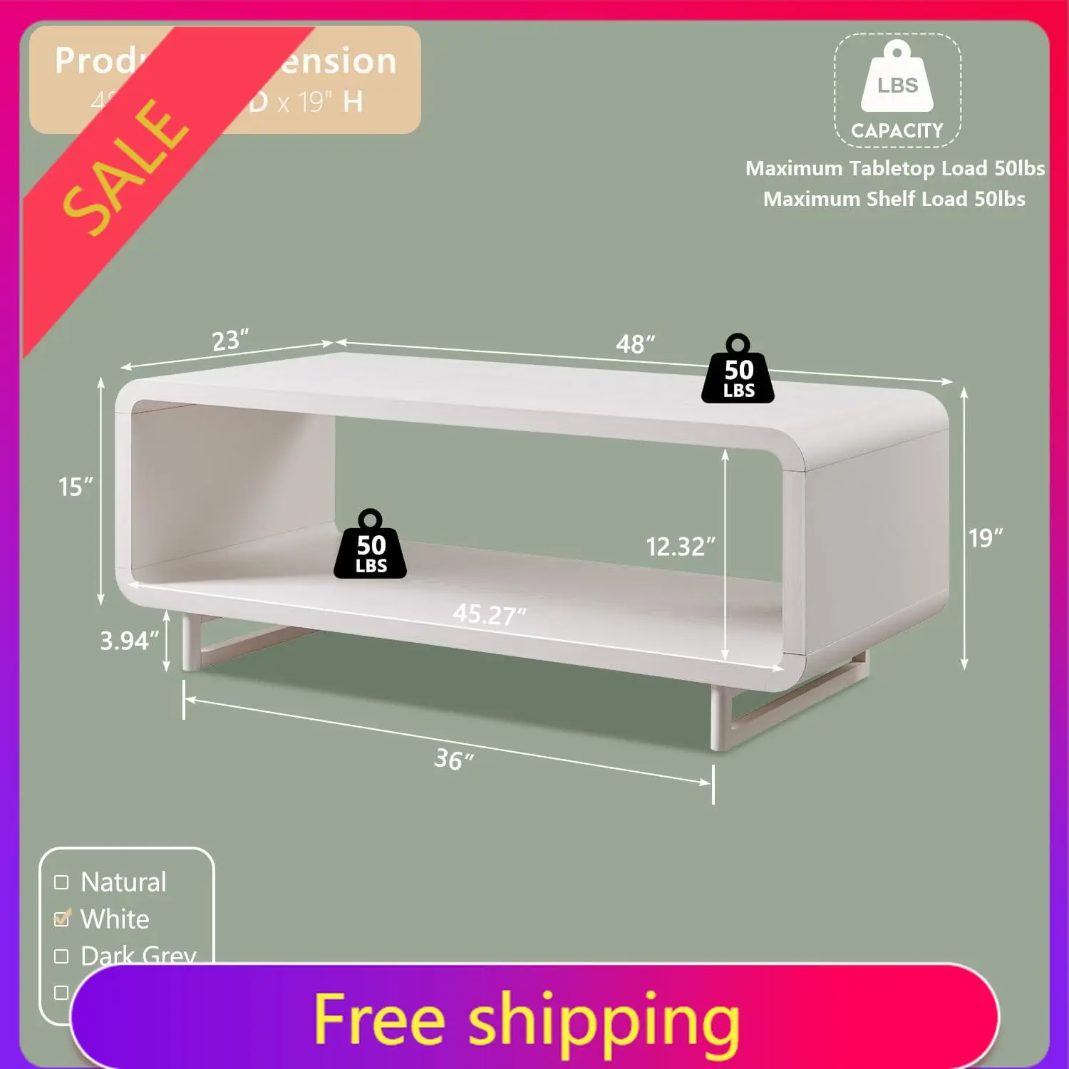 48" Modern Coffee Table, 2-Tier Minimalist Center Table with Storage Shelf, Curved Profile Design, Wooden Rectangular Living Roo
48" Modern Coffee Table, 2-Tier Minimalist Center Table with Storage Shelf, Curved Profile Design, Wooden Rectangular Living Roo