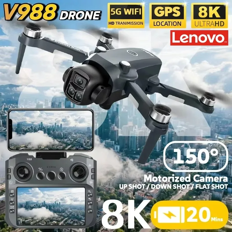 Дрон-камера Lenovo V988 8K Профессиональный квадрокоптер 4K с экраном, весом до 249 г, на радиоуправлении, с бесщеточным двигателем, игрушка
Дрон-камера Lenovo V988 8K Профессиональный квадрокоптер 4K с экраном, весом до 249 г, на радиоуправлении, с бесщеточным двигателем, игрушка