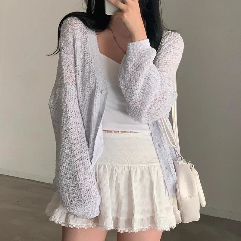 Autumn French V-neck Loose Casual Female Cardigans All-match Hollow Thin Knit Sweater 2025 Korean Chic Coat Woman
Autumn French V-neck Loose Casual Female Cardigans All-match Hollow Thin Knit Sweater 2025 Korean Chic Coat Woman