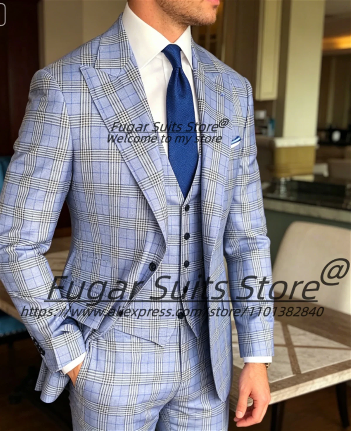 High-end Plaid Men Suits Customized Slim Fit Peak Lapel Groom Party Tuxedos 3 Pieces Sets Male Business Blazers Costume Homme
High-end Plaid Men Suits Customized Slim Fit Peak Lapel Groom Party Tuxedos 3 Pieces Sets Male Business Blazers Costume Homme