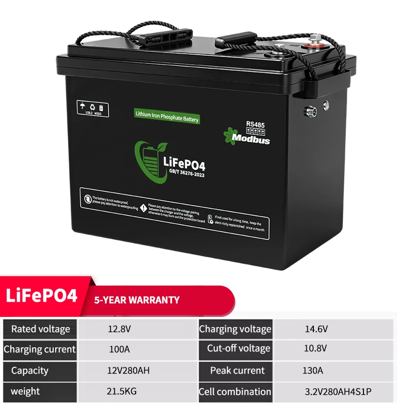 Lithium Iron Phosphate Battery12.8V 280Ah LiFePO4 Deep Cycle Battery 35840Wh Support Bluetooth APP for RV Solar Panel
Lithium Iron Phosphate Battery12.8V 280Ah LiFePO4 Deep Cycle Battery 35840Wh Support Bluetooth APP for RV Solar Panel