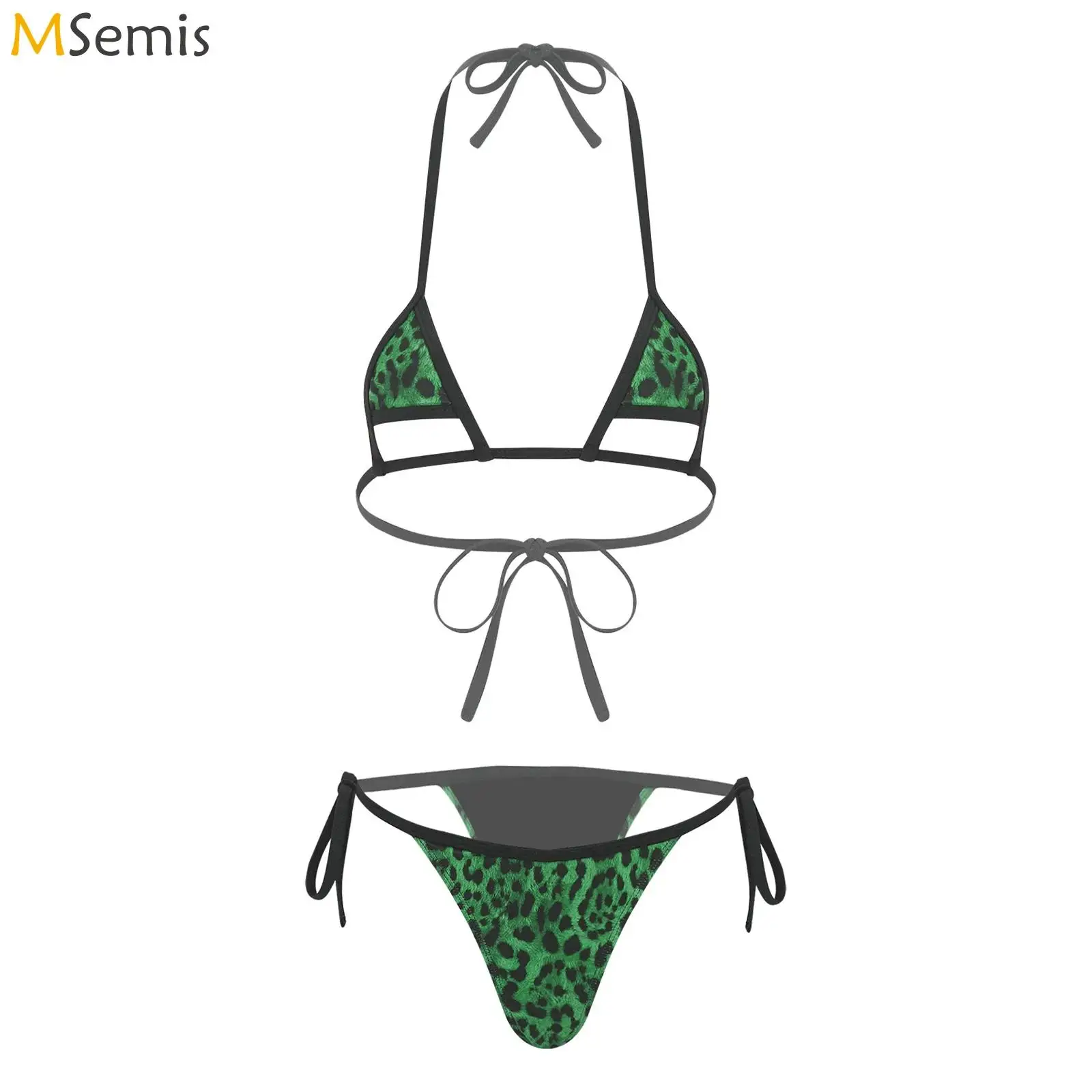 Женский комплект из двух предметов: мини-бикини с принтом, топ-бра с завязками и вырезами, плавки-стринги, купальник с леопардовым принтом
Женский комплект из двух предметов: мини-бикини с принтом, топ-бра с завязками и вырезами, плавки-стринги, купальник с леопардовым принтом