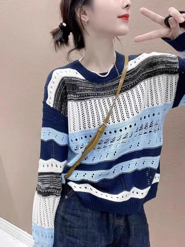 Fashionable High-End Women's Knitted Sweater Hollow out Color Block Design Loose Fit Daily Wear Long Sleeve round Neck Top
Fashionable High-End Women's Knitted Sweater Hollow out Color Block Design Loose Fit Daily Wear Long Sleeve round Neck Top