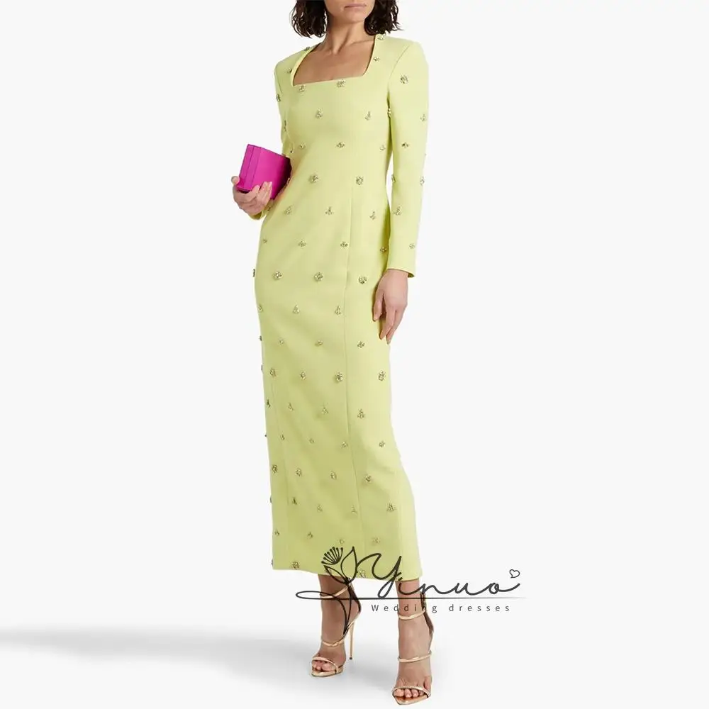 customized Yellow Stones Prom Dress Luxury Square Neck Full Sleeves Beads Ankle Length Straight Evening Dresses Saudi Arab Party
customized Yellow Stones Prom Dress Luxury Square Neck Full Sleeves Beads Ankle Length Straight Evening Dresses Saudi Arab Party
