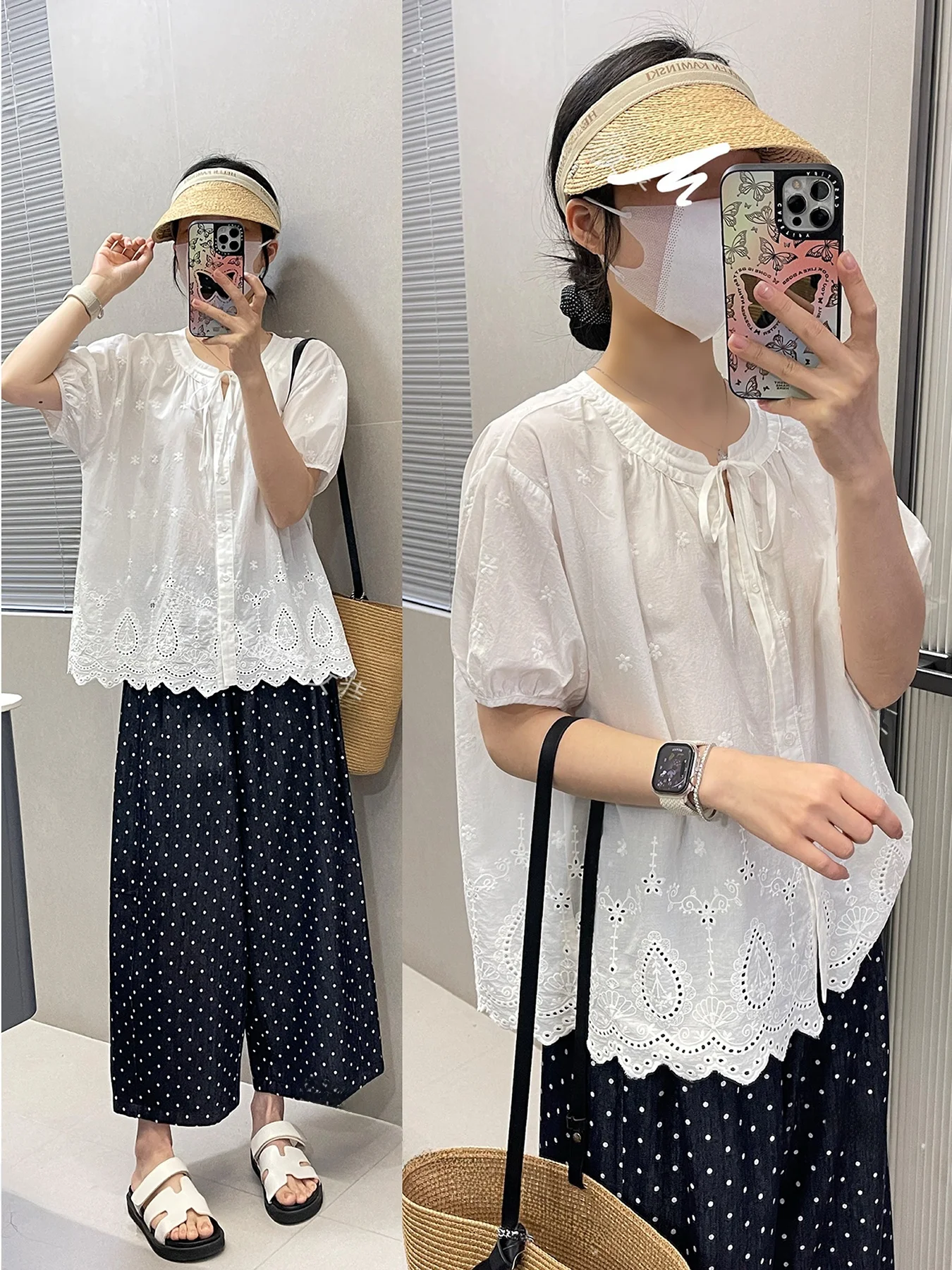French Style Cotton Bubble Sleeve Shirt Bow Knot Embroidery Heavy Work Loose Fit Sweet Young Looking round Neck White Top for...
French Style Cotton Bubble Sleeve Shirt Bow Knot Embroidery Heavy Work Loose Fit Sweet Young Looking round Neck White Top for...