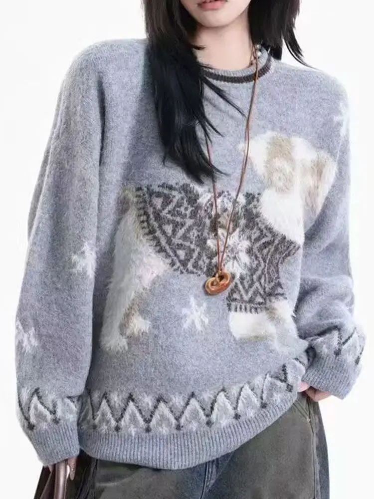 Cartoon Dog Knitted Sweater Women's Loose Sle Autumn Winter plus Size Slimming Comfortable Faionable Casual Top
Cartoon Dog Knitted Sweater Women's Loose Sle Autumn Winter plus Size Slimming Comfortable Faionable Casual Top