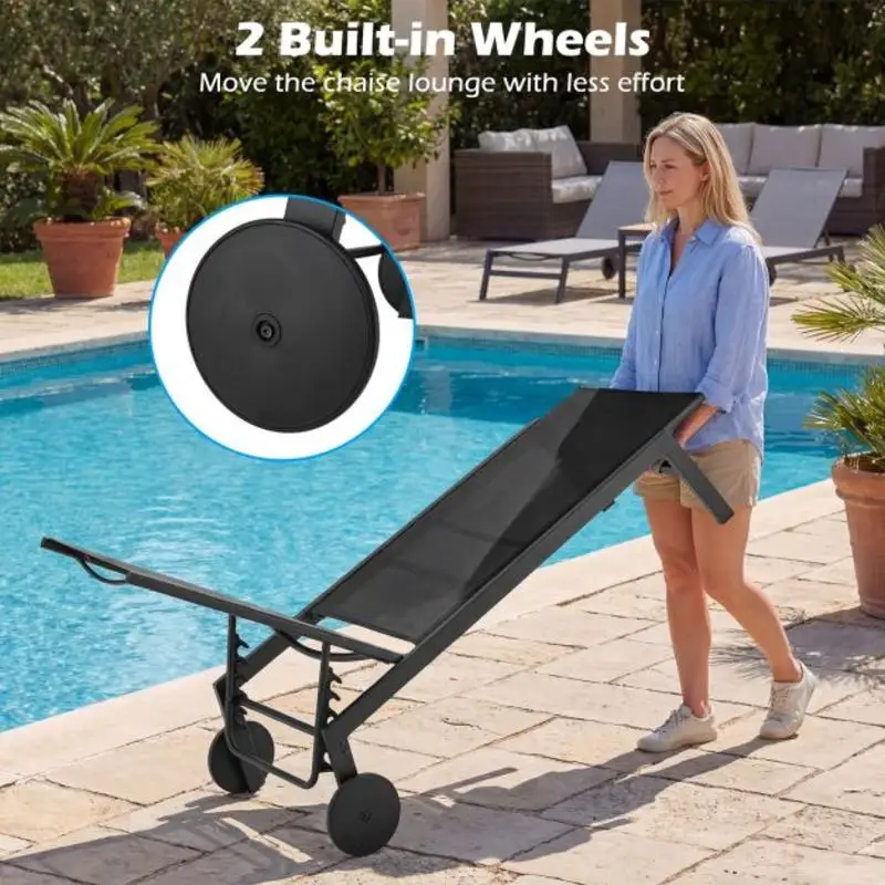 Patio Chaise Lounge Chair with Wheels and 6-Level Adjustable Backrest Set of 1
Patio Chaise Lounge Chair with Wheels and 6-Level Adjustable Backrest Set of 1