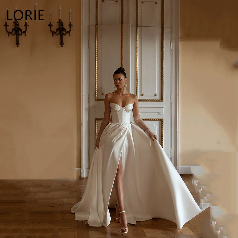 LORIE Simple Side Slit Wedding Dresses A-Line Sleeveless SweetHeart Long Tail Pleat Bridal Dress Elegant Bridal Gown Customized
LORIE Simple Side Slit Wedding Dresses A-Line Sleeveless SweetHeart Long Tail Pleat Bridal Dress Elegant Bridal Gown Customized