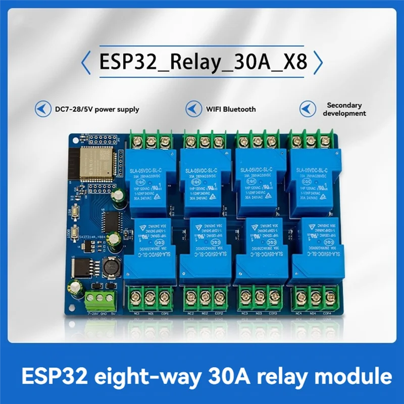 A25P 8 Channel Relay Module 30A DC7-28/5V WIFI Bluetooth Relay Module ESP32-WROOM Development Board
A25P 8 Channel Relay Module 30A DC7-28/5V WIFI Bluetooth Relay Module ESP32-WROOM Development Board