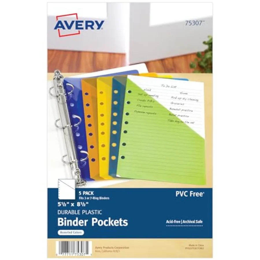 Mini Binder Pockets for 3 Ring Binders and 7 Ring Binders, Assorted Colors, for 5.5" x 8.5" Documents, Acid-Free and Archival-S
Mini Binder Pockets for 3 Ring Binders and 7 Ring Binders, Assorted Colors, for 5.5" x 8.5" Documents, Acid-Free and Archival-S