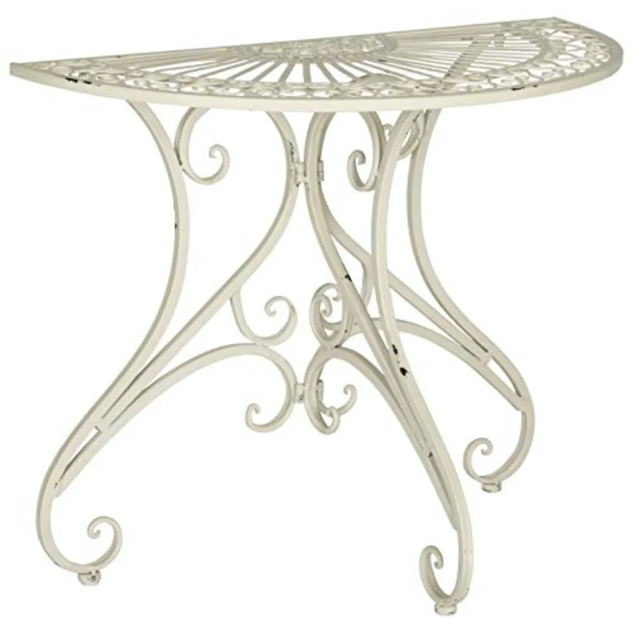 Outdoor Annalise Half-Moon Accent Table in Antique White Iron Metal with Vintage Baroque Scrollwork Ideal for Patio Deck Porch
Outdoor Annalise Half-Moon Accent Table in Antique White Iron Metal with Vintage Baroque Scrollwork Ideal for Patio Deck Porch