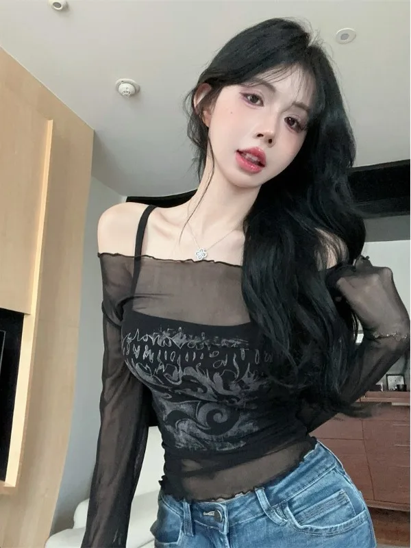 American Sle Sweet Spicy Girl One oulder Top Women Spring Autumn Retro Slimming See tough Lace Sun Protection irt Lon...
American Sle Sweet Spicy Girl One oulder Top Women Spring Autumn Retro Slimming See tough Lace Sun Protection irt Lon...