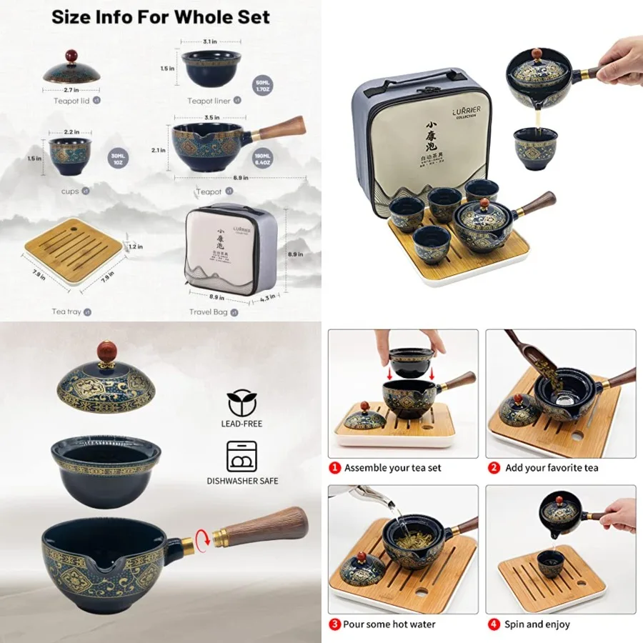 Porcelain Chinese Gongfu Tea Set, Portable Teapot Set with 360 Rotation Tea maker and Infuser, Portable All in One Gift Bag for
Porcelain Chinese Gongfu Tea Set, Portable Teapot Set with 360 Rotation Tea maker and Infuser, Portable All in One Gift Bag for
