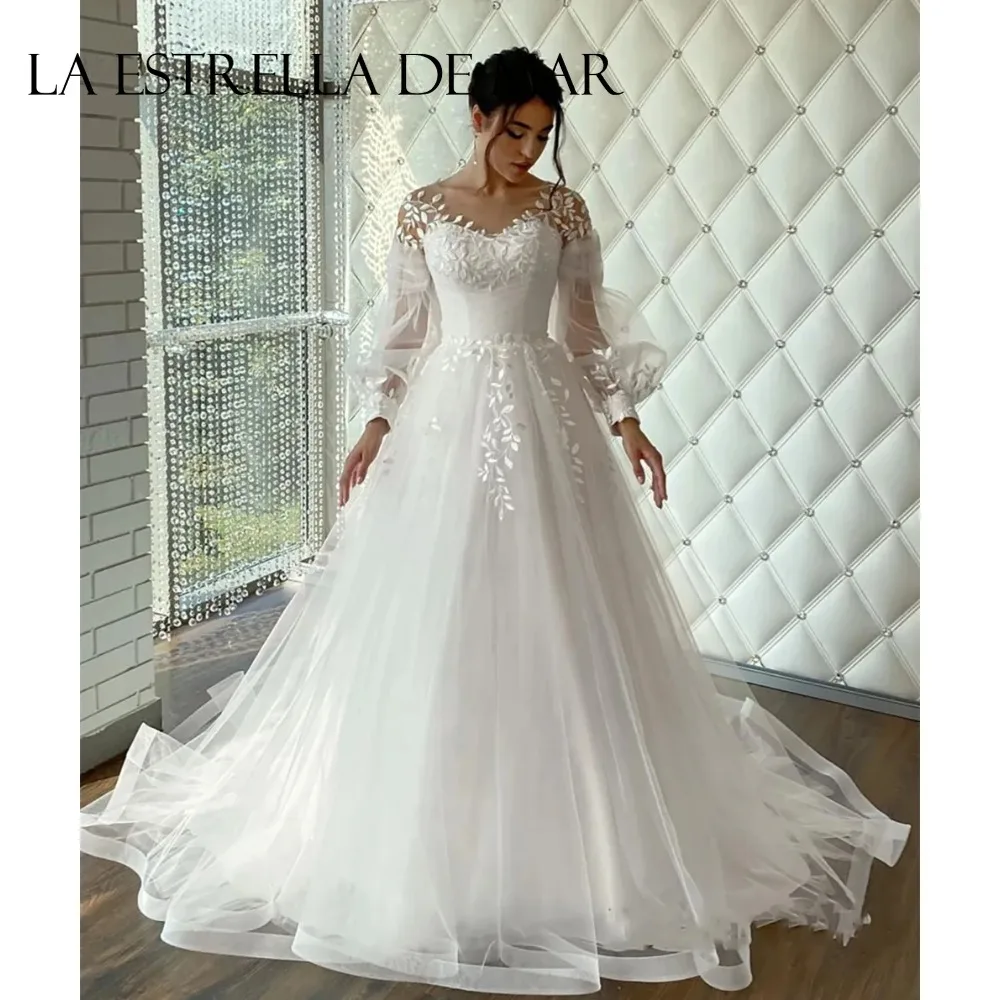 Long Sleeves Wedding Dress Jewel Neck Lace Appliques Bride Elegant Tulle Long Bridal Gown Boho Robe De Mariee Lace Up Corset
Long Sleeves Wedding Dress Jewel Neck Lace Appliques Bride Elegant Tulle Long Bridal Gown Boho Robe De Mariee Lace Up Corset