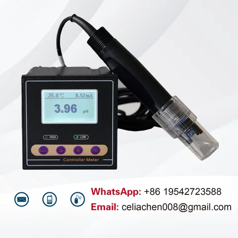 Online pH ORP Controller with Electrode Sensor High Low Alarm LCD Display Temperature Compensation, Industrial Wastewater pH