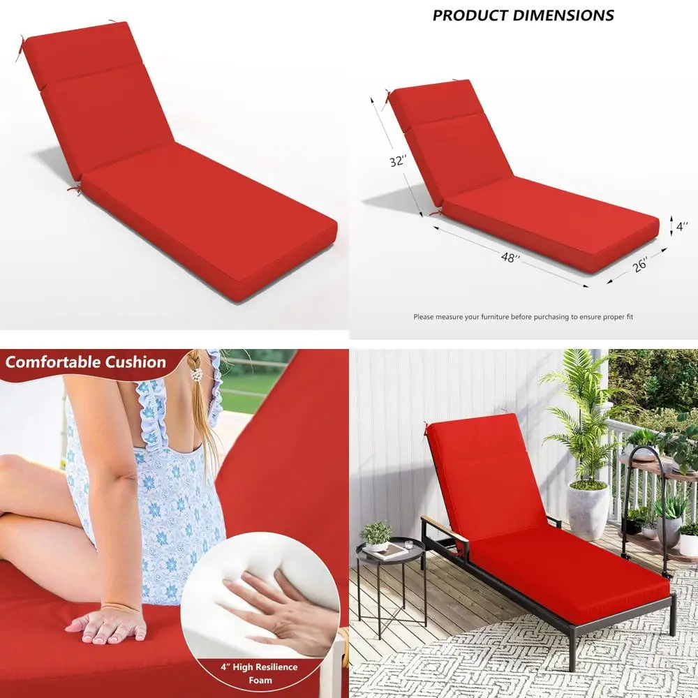 Water-Resistant and Fade-Resistant Outdoor Chaise Lounge Cushion, 80 Long x 26 Wide x 4 Thick, High-Density Foam for Comfortable
Water-Resistant and Fade-Resistant Outdoor Chaise Lounge Cushion, 80 Long x 26 Wide x 4 Thick, High-Density Foam for Comfortable