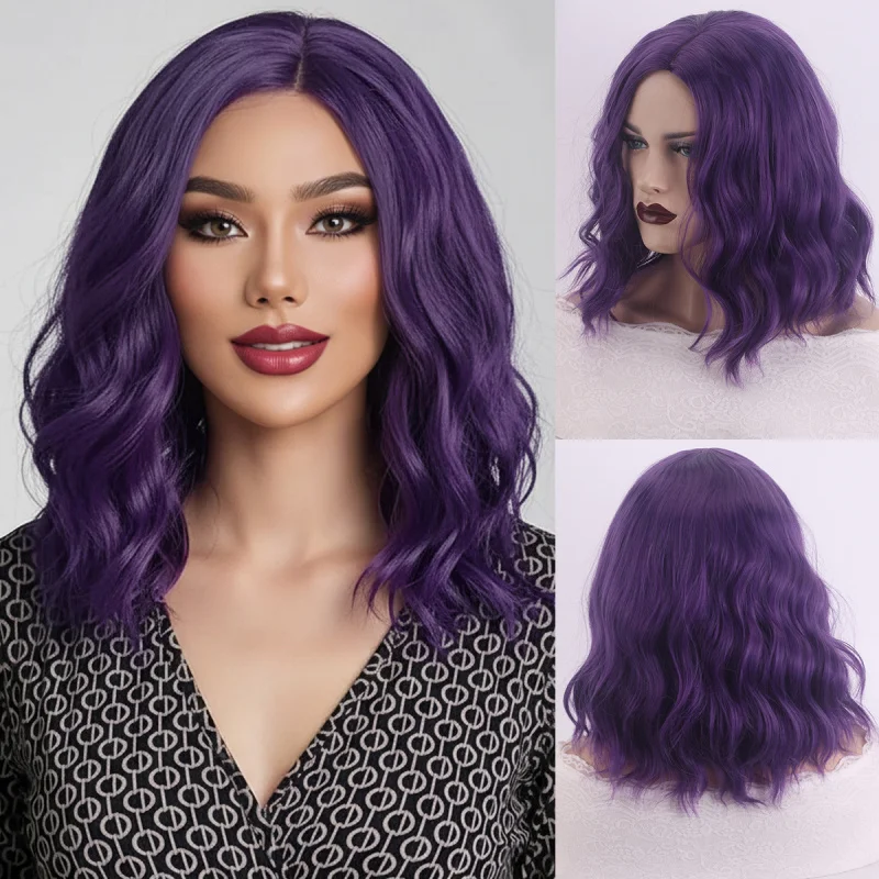 Purple matte high-temperature full-head wig with curly hair, synthetic fiber long wavy style
Purple matte high-temperature full-head wig with curly hair, synthetic fiber long wavy style