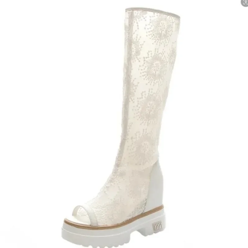 10cm Air Mesh Knee High Boots Thick Heels Motorcycle Platform Wedge Breathable Peep Toe ZIP Summer Hollow Women Boot Shoes
10cm Air Mesh Knee High Boots Thick Heels Motorcycle Platform Wedge Breathable Peep Toe ZIP Summer Hollow Women Boot Shoes