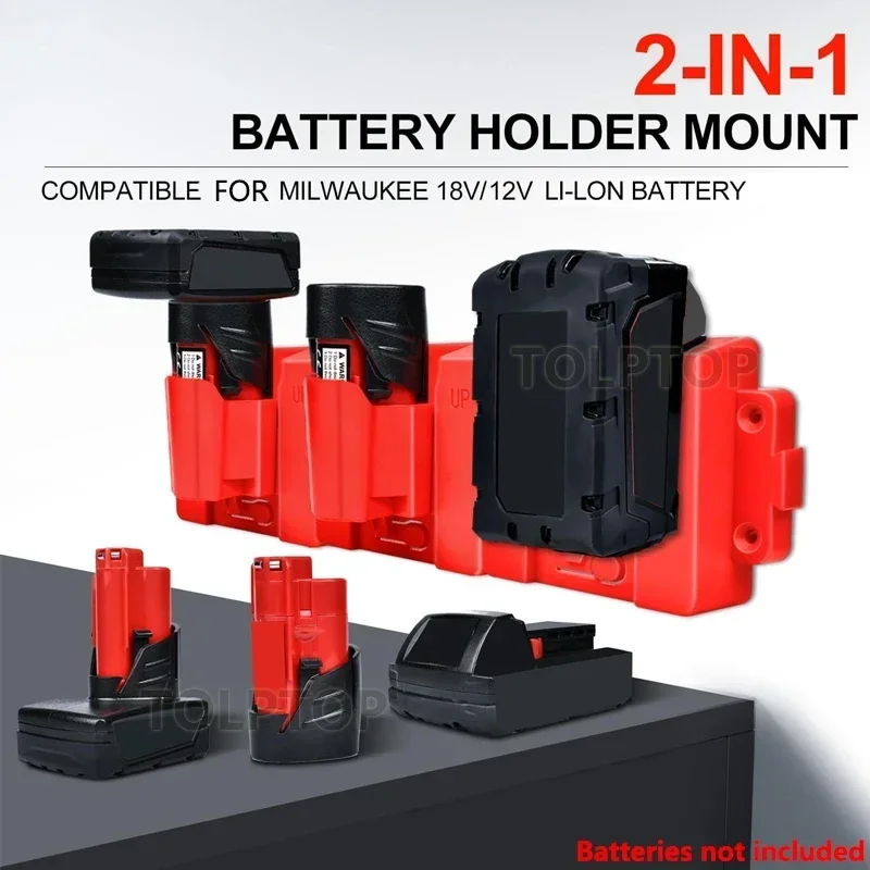 2-in-1 Battery Holder for Milwaukee 12V18V Batteries Wall Mount Battery Storage Rack for Work, Tool Box (No Batteries)
2-in-1 Battery Holder for Milwaukee 12V18V Batteries Wall Mount Battery Storage Rack for Work, Tool Box (No Batteries)