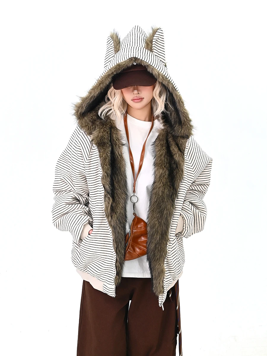 Lazy American Sle Women's Plu Hooded Striped Jaet Loose Fit Winter Coat Streetwear Thiened Long Sve Zipper Closure
Lazy American Sle Women's Plu Hooded Striped Jaet Loose Fit Winter Coat Streetwear Thiened Long Sve Zipper Closure