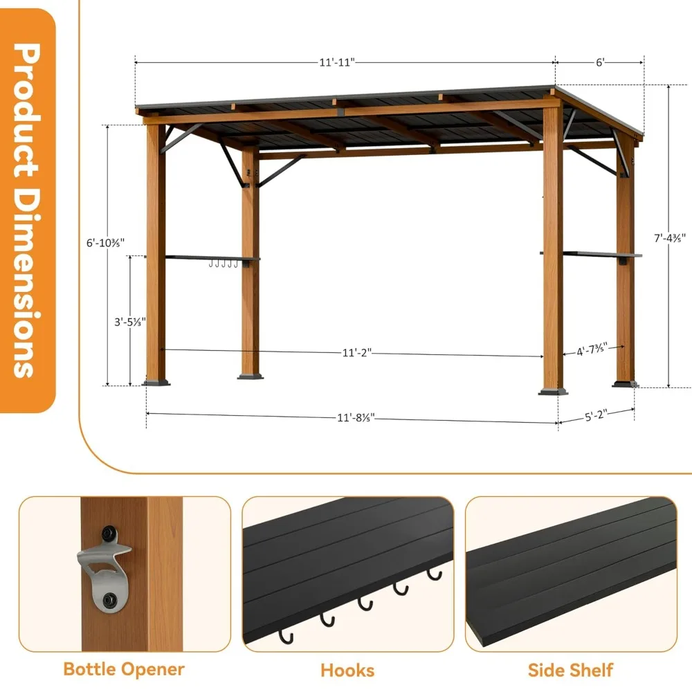 Outdoor Hardtop Grill Gazebo 6'x12' with Side Shelf Bottle Opener And Hooks Sturdy Customizable Canopy for Patio Backyard
Outdoor Hardtop Grill Gazebo 6'x12' with Side Shelf Bottle Opener And Hooks Sturdy Customizable Canopy for Patio Backyard