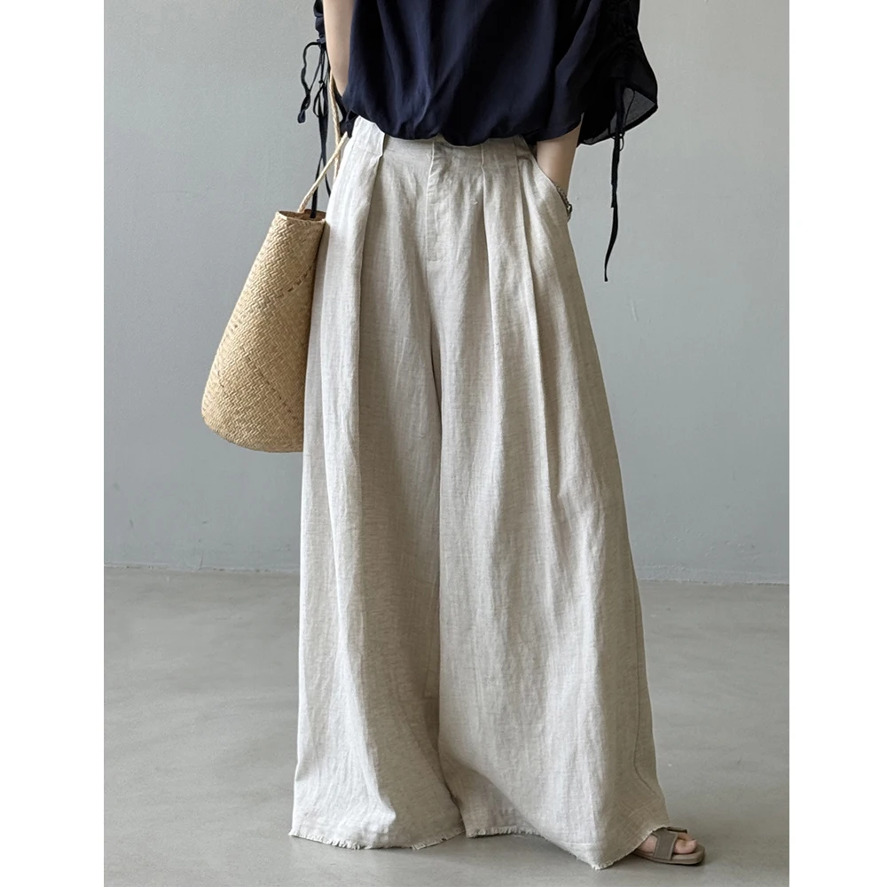 Women Summer Wide Leg Causal Pants Linen Material High Waist Vintage Beige Color Pants Female Women Clothes Trousers
Women Summer Wide Leg Causal Pants Linen Material High Waist Vintage Beige Color Pants Female Women Clothes Trousers