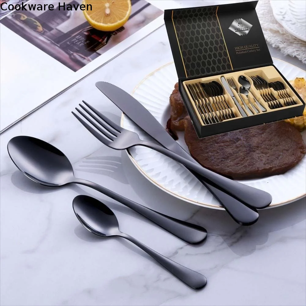 24 Pcs Food Grade Cutlery Set with Box Light Luxury Minimalist Dinner Spoon Fork Set Portable Decor Stainless Steel Tableware
24 Pcs Food Grade Cutlery Set with Box Light Luxury Minimalist Dinner Spoon Fork Set Portable Decor Stainless Steel Tableware
