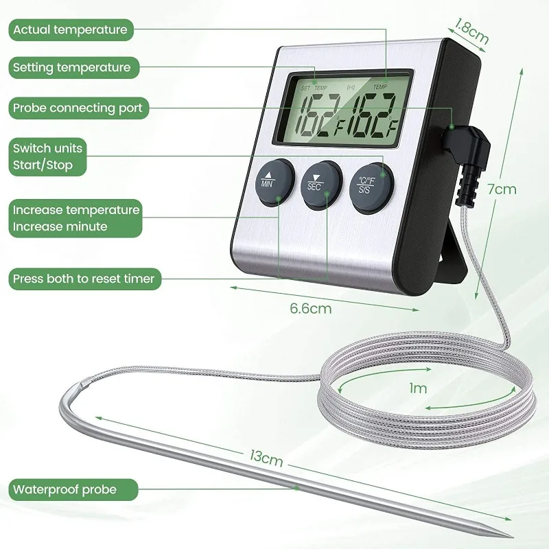 Digital BBQ Roast Meat Thermometer for Kitchen Oven Food Cooking with 22cm Long Temperature Sensor Probe for Milk Sugar Liquid
Digital BBQ Roast Meat Thermometer for Kitchen Oven Food Cooking with 22cm Long Temperature Sensor Probe for Milk Sugar Liquid