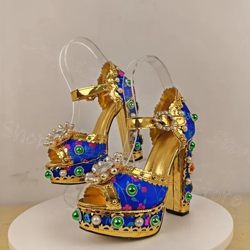 Blue Floral Embroidery Crystal Platform Sandals Buckle Strap Women Shoes Chunky High Heels Party Feast 2025 Zapatos Para Mujere
Blue Floral Embroidery Crystal Platform Sandals Buckle Strap Women Shoes Chunky High Heels Party Feast 2025 Zapatos Para Mujere