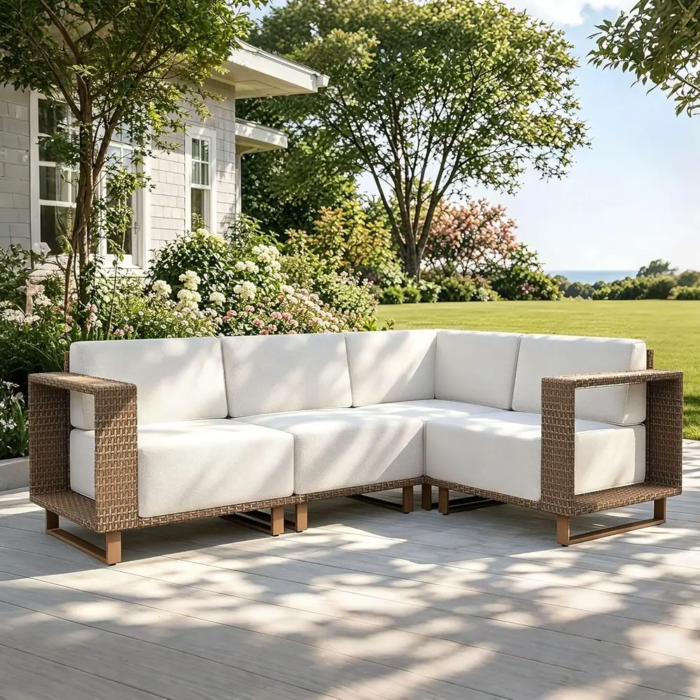 4-Piece Outdoor Yellow Rattan Sofa Set with Deep Seating and 10 Thick Cushions
4-Piece Outdoor Yellow Rattan Sofa Set with Deep Seating and 10 Thick Cushions