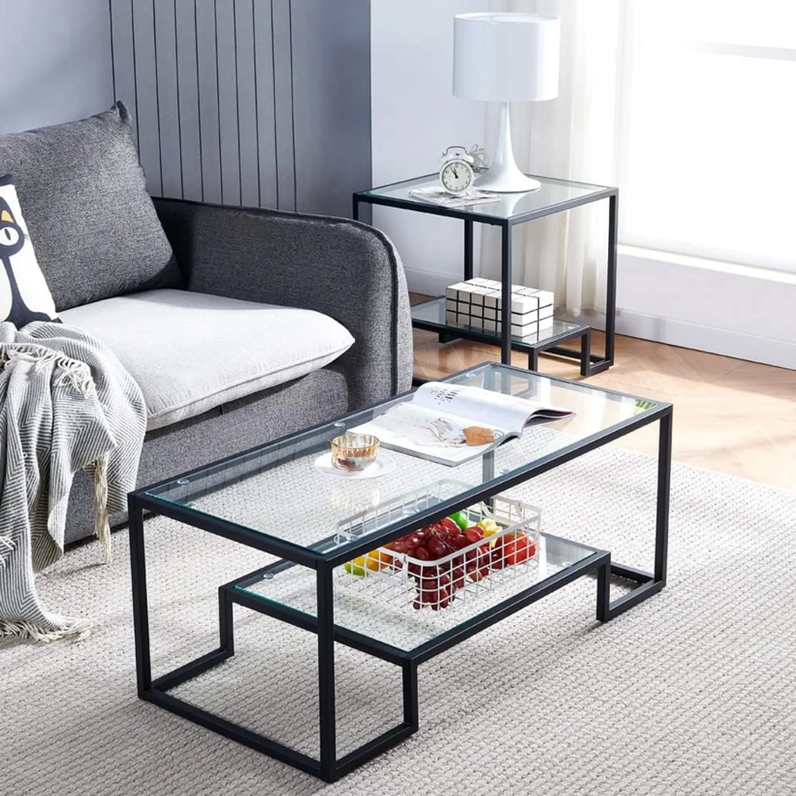 US Black Metal Glass Coffee Table - Simple Center Coffee Table for Living Room Home
US Black Metal Glass Coffee Table - Simple Center Coffee Table for Living Room Home