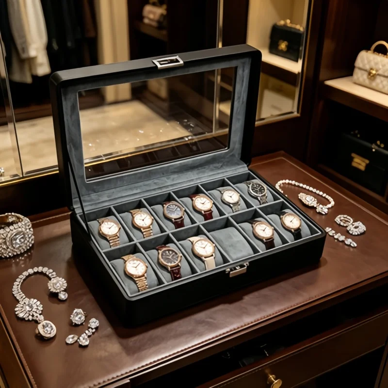 12 Slot Watch Organizer 7Pcs, Lockable Leather Case + 6 Storage Pouches
12 Slot Watch Organizer 7Pcs, Lockable Leather Case + 6 Storage Pouches