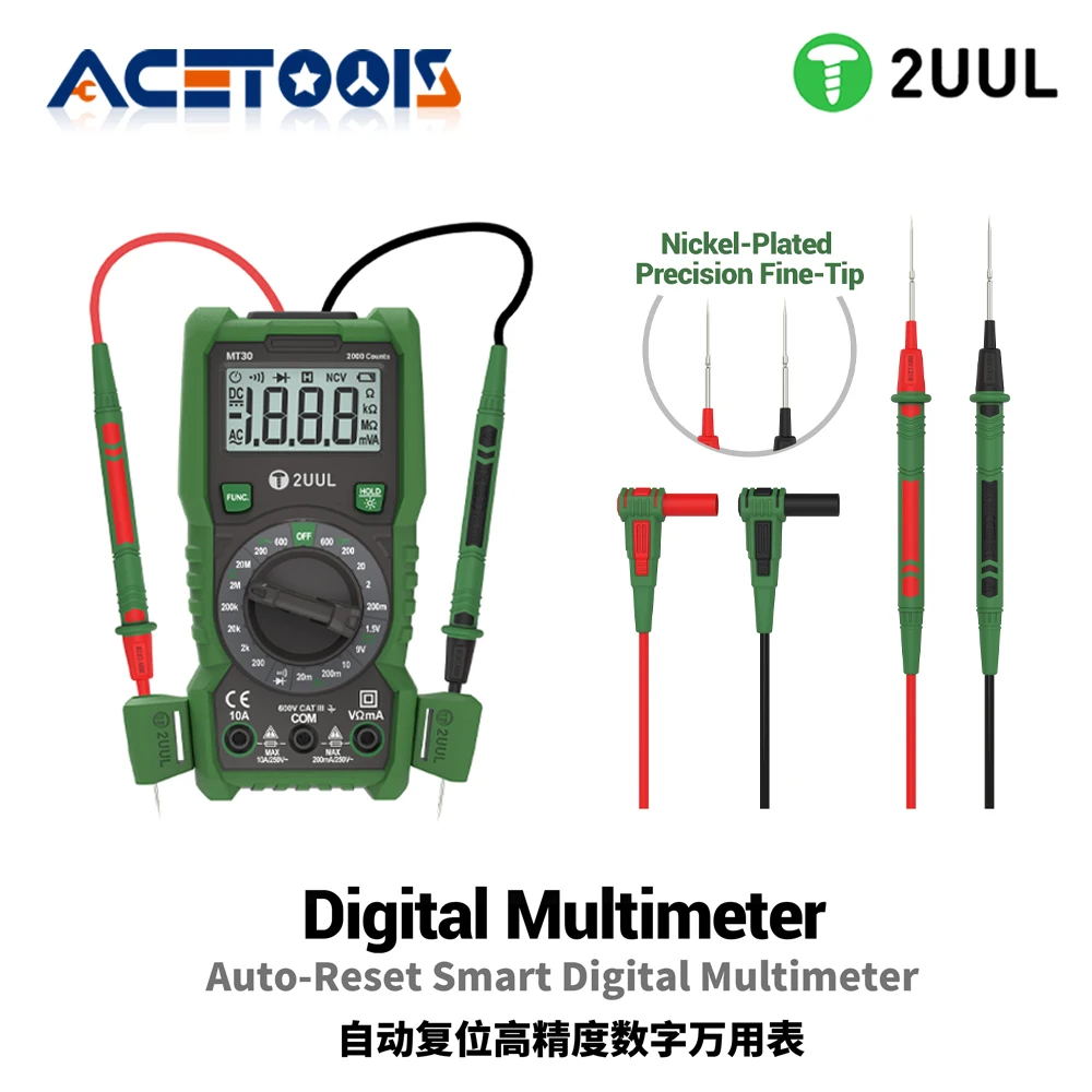 2UUL MT30 Auto Reset Smart Digital Multimeter NCV Double Ceramic Fuses Extra Fine Probe for Phone PCB Motherboard Testing Tool
2UUL MT30 Auto Reset Smart Digital Multimeter NCV Double Ceramic Fuses Extra Fine Probe for Phone PCB Motherboard Testing Tool