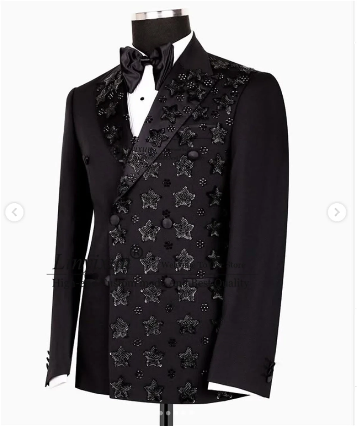 Luxury Beaded Embroidered Black Tuxedos Men Suits 2 Pieces Sets Male Party Blazers Double Breasted Slim Customized Costume Homme
Luxury Beaded Embroidered Black Tuxedos Men Suits 2 Pieces Sets Male Party Blazers Double Breasted Slim Customized Costume Homme