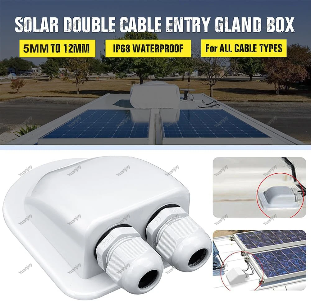 Yuanjoy Solar Cable Entry Gland Waterproof Double Connector Cover, Plastic Bracket Dual Entry Housing for RV Caravan Boat Panels
Yuanjoy Solar Cable Entry Gland Waterproof Double Connector Cover, Plastic Bracket Dual Entry Housing for RV Caravan Boat Panels