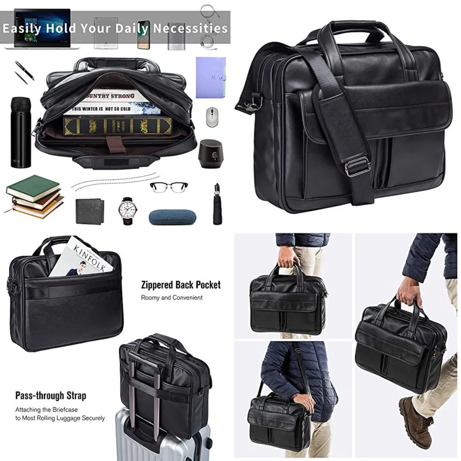 Men's Business Travel Briefcase Leather Handmade Messenger Bags Laptop Bag,The size of this spacious satchel is17.3"(L)x13.3"(H)x5.9"(W);which it is roomy for laptop ,books,clothes. padded laptop compartment:43(L)x26.5(H)x6(W)cm(fits 17.3 inch laptop)
Men's Business Travel Briefcase Leather Handmade Messenger Bags Laptop Bag,The size of this spacious satchel is17.3"(L)x13.3"(H)x5.9"(W);which it is roomy for laptop ,books,clothes. padded laptop compartment:43(L)x26.5(H)x6(W)cm(fits 17.3 inch laptop)