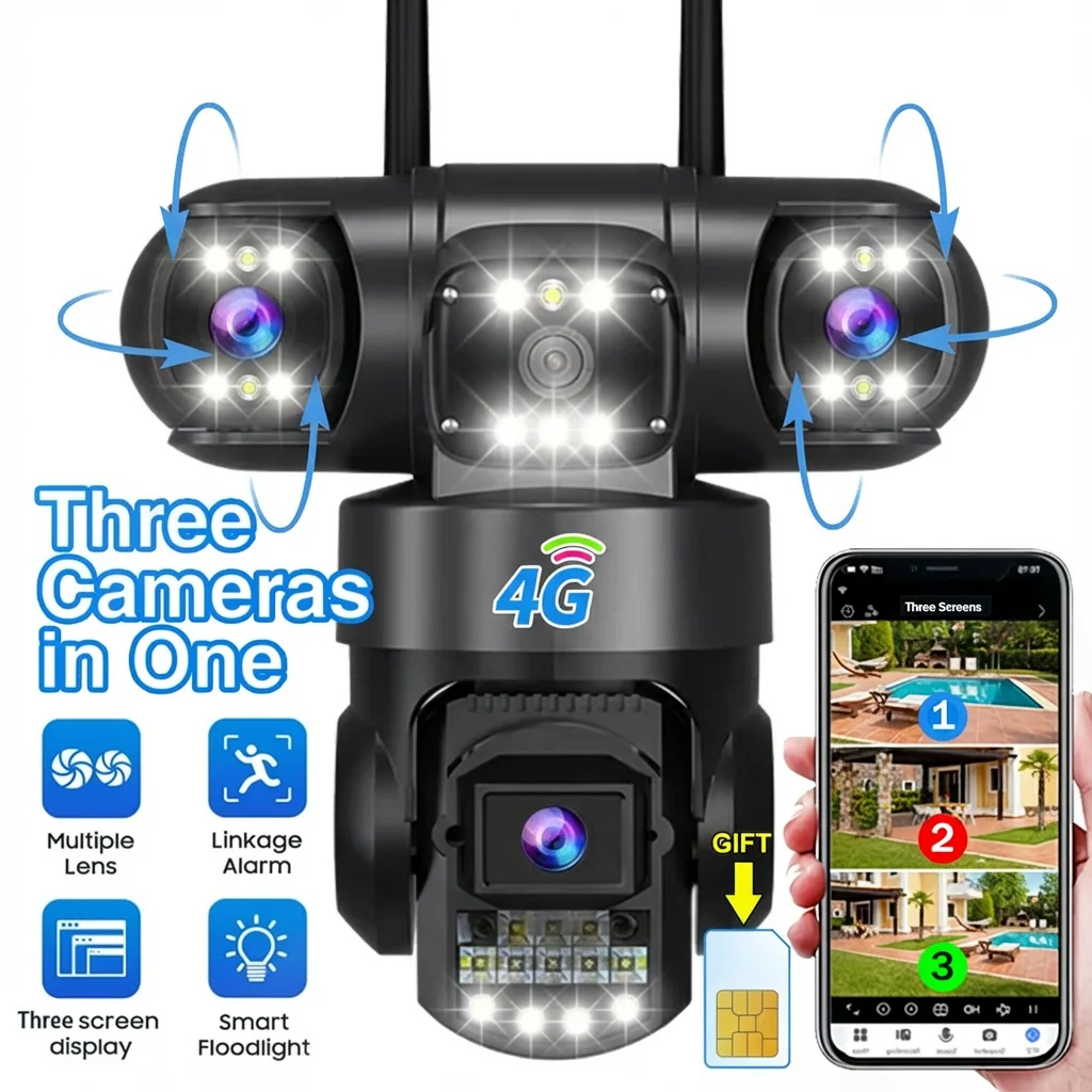 V380Pro 4G камера SIM GSM WIFI камера 12MP 6K три объектива три экрана монитор ночного видения PTZ камера видеонаблюдения
V380Pro 4G камера SIM GSM WIFI камера 12MP 6K три объектива три экрана монитор ночного видения PTZ камера видеонаблюдения