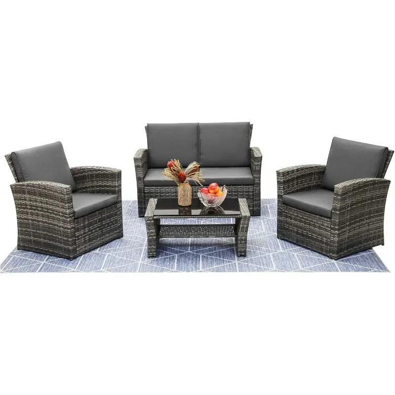 4-Piece Outdoor Gray Terrace Furniture Set Willow Dialogue Set Rattan Sofa Chair with Cushion
4-Piece Outdoor Gray Terrace Furniture Set Willow Dialogue Set Rattan Sofa Chair with Cushion