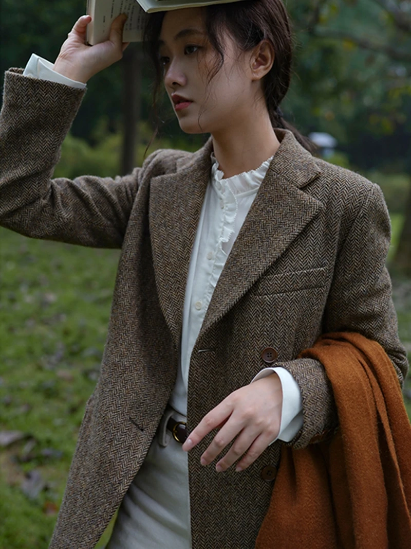 Ретро-костюм из шерсти Briti Sle Thiened, женский приталенный пиджак с эффектом утяжки талии, длинное пальто с ярким узором
Ретро-костюм из шерсти Briti Sle Thiened, женский приталенный пиджак с эффектом утяжки талии, длинное пальто с ярким узором