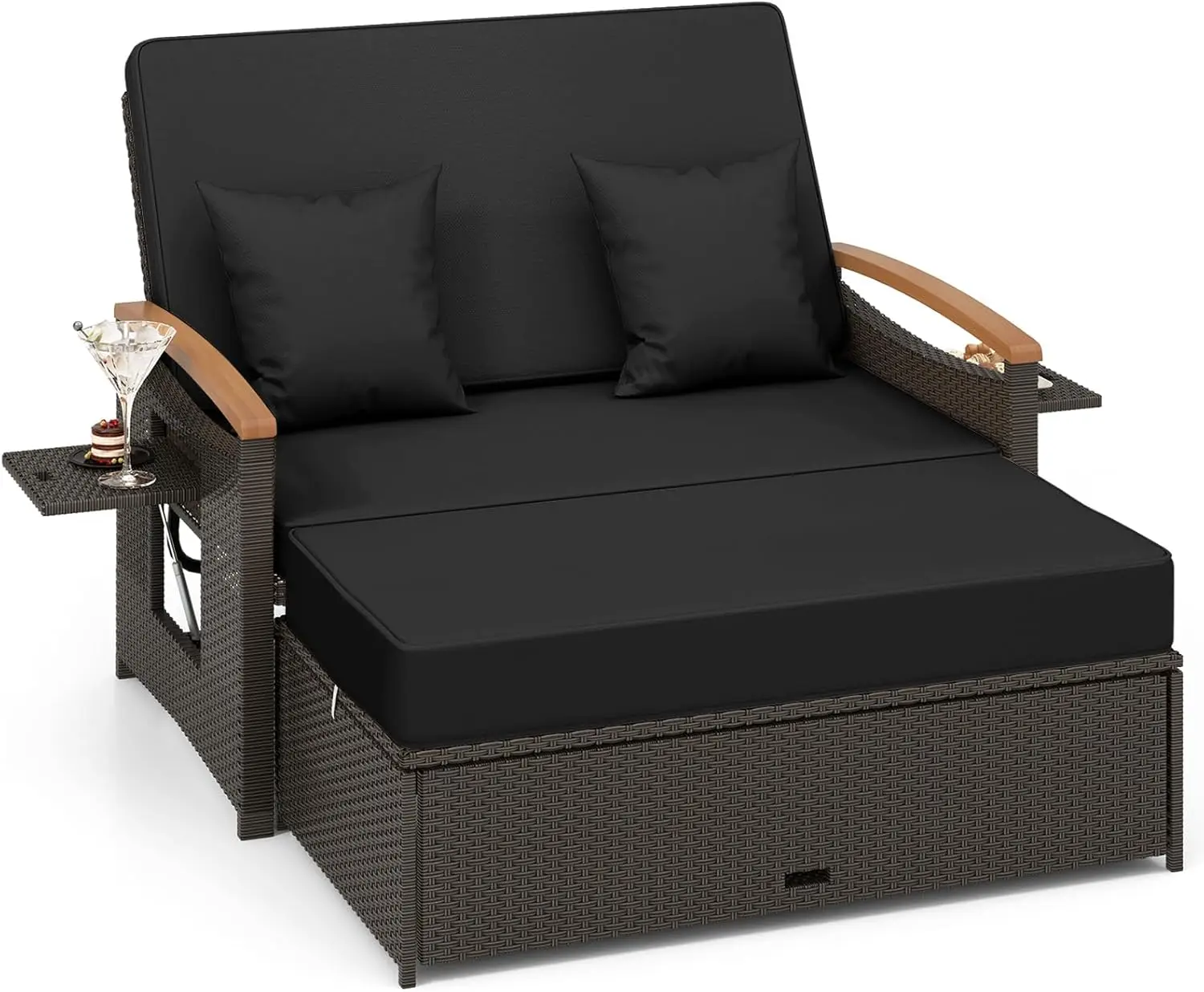 Outdoor Wicker Sofa Daybed, Rattan Loveseat With Folding Panels & Storage Ottoman, 4-Level Adjustable Backrest, Cozy Cushions
Outdoor Wicker Sofa Daybed, Rattan Loveseat With Folding Panels & Storage Ottoman, 4-Level Adjustable Backrest, Cozy Cushions