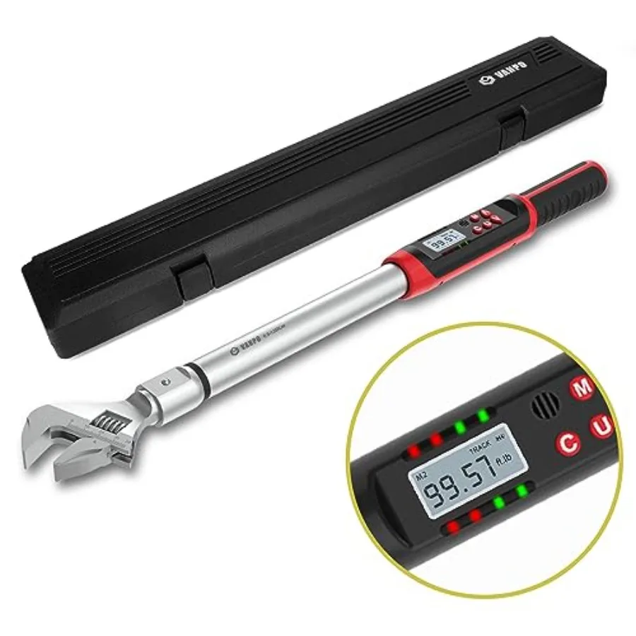 Adjustable Digital Torque Wrench 5-99.6 ft.lb/6.8-135 N.m, 14×18 mm Open End, 38 mm Adjustable Jaw, Accuracy ±2%, LED and Buzze
Adjustable Digital Torque Wrench 5-99.6 ft.lb/6.8-135 N.m, 14×18 mm Open End, 38 mm Adjustable Jaw, Accuracy ±2%, LED and Buzze
